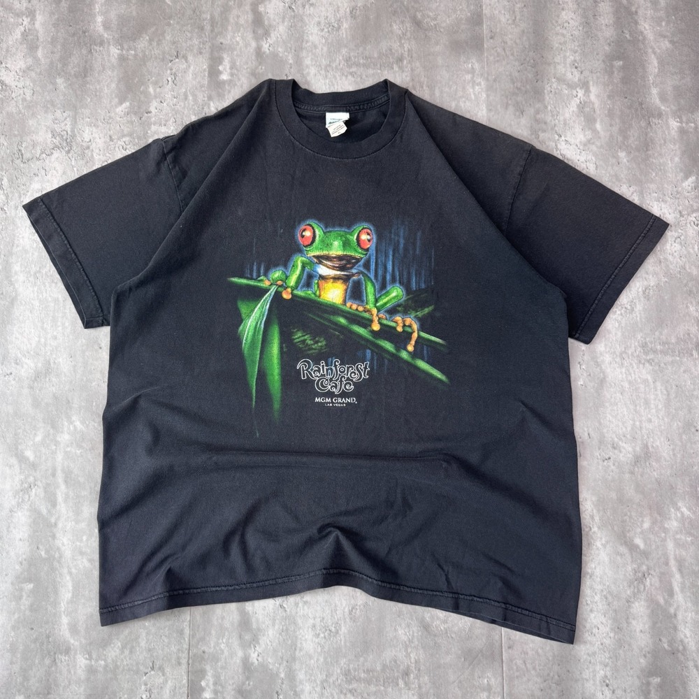Vintage Rainforest Cafe T-Shirt Mens XL Black Frog MGM Grand Las Vegas Graphic